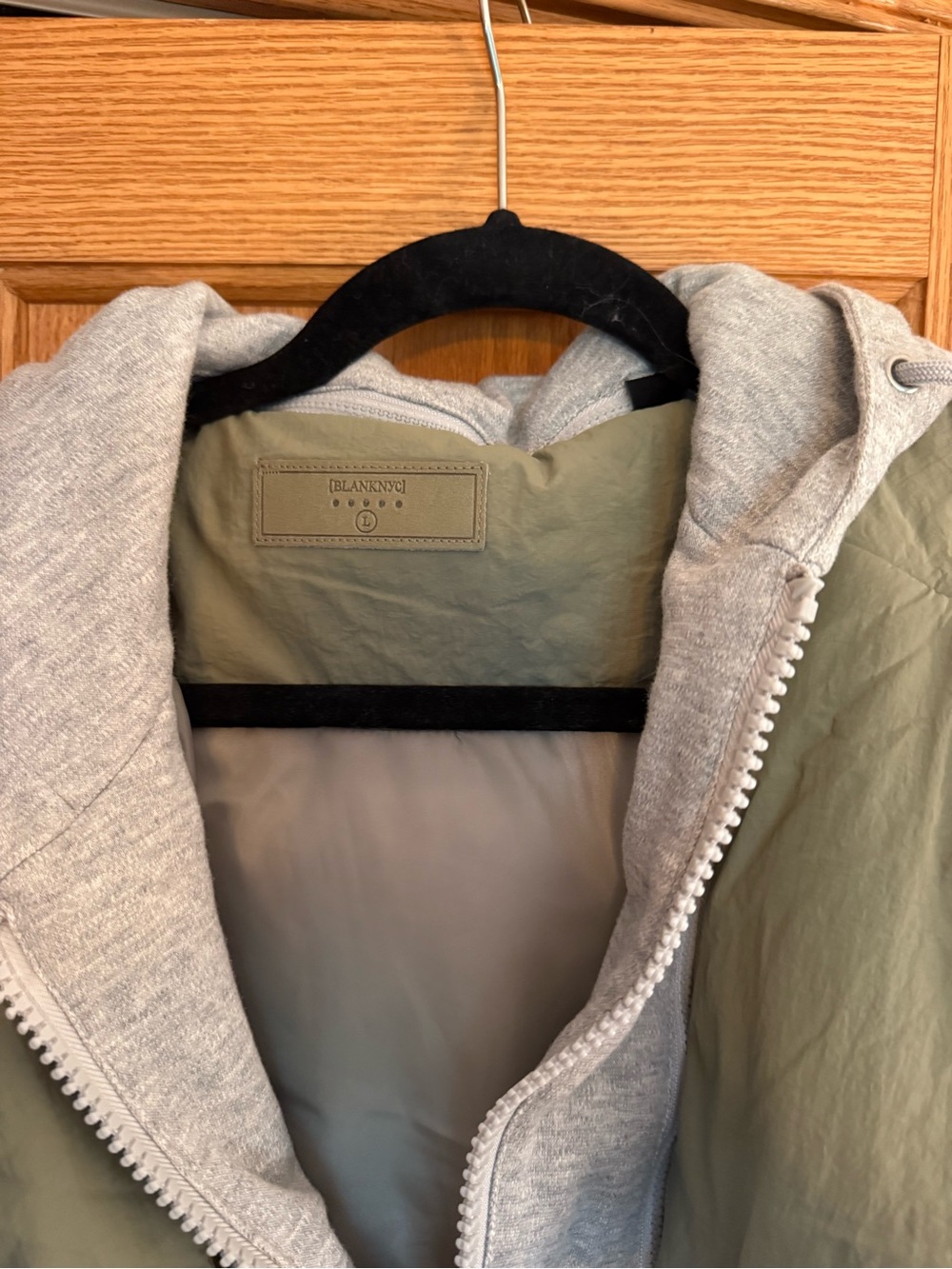 Blank NYC Olive Green Puffer Jacket with Gray Hooded Liner - Picture 2 of 3